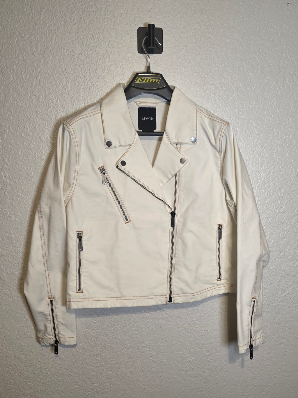ATWYLD Women’s Cotton-Blend Moto Jacket – Ivory – XL