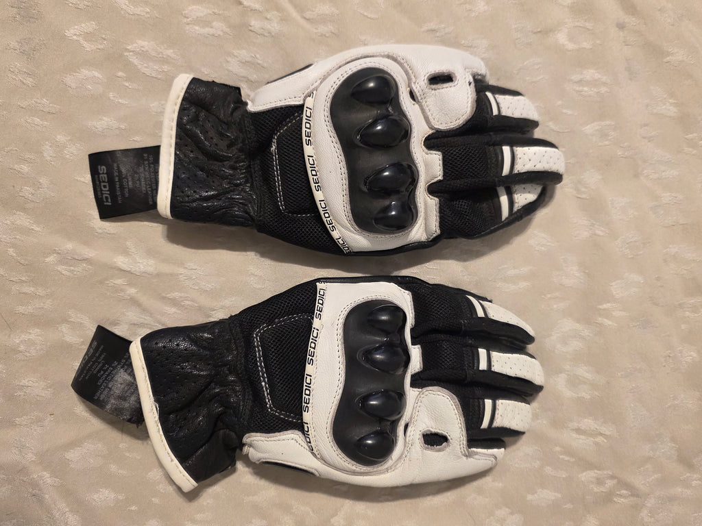 Sedici Black &amp; White Leather Armored Motorcycle Gloves XS
