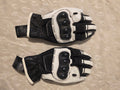 Sedici Black &amp; White Leather Armored Motorcycle Gloves XS