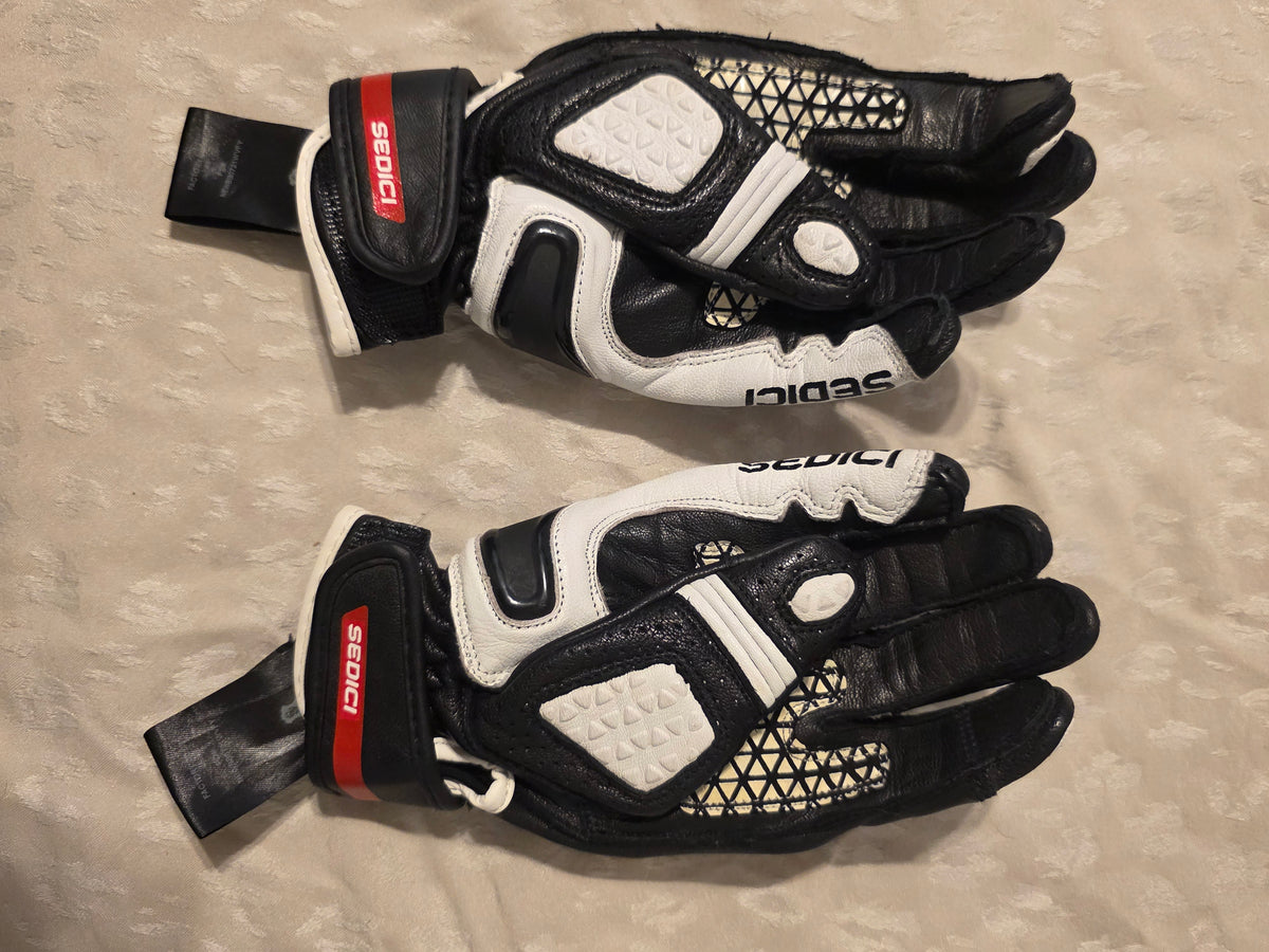 Sedici Black &amp; White Leather Armored Motorcycle Gloves XS
