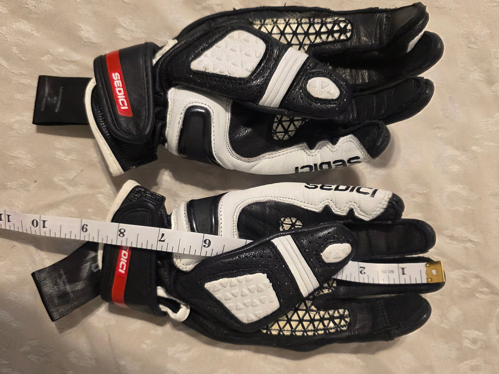 Sedici Black &amp; White Leather Armored Motorcycle Gloves XS