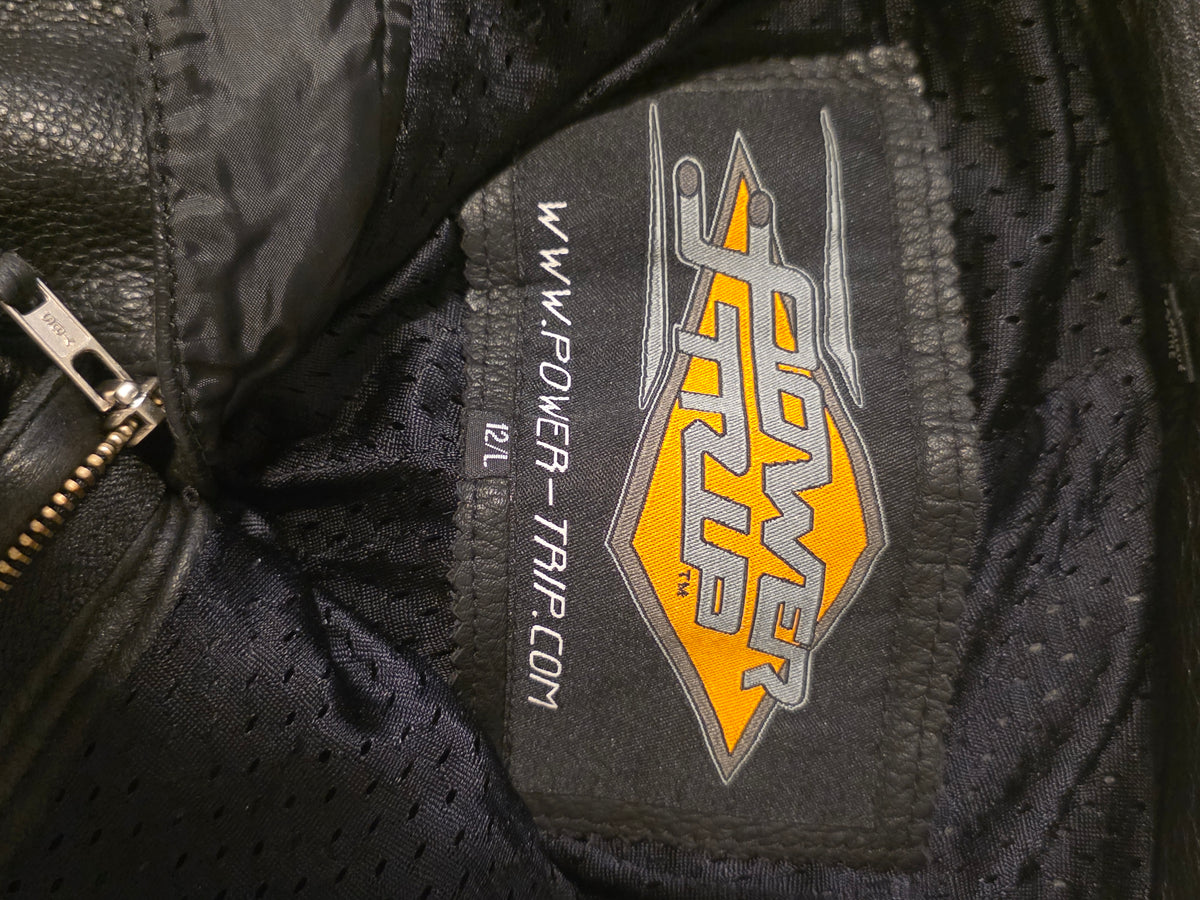 Power Trip Black Diamond Women’s Leather Motorcycle Overpants – Black – Size 12/L